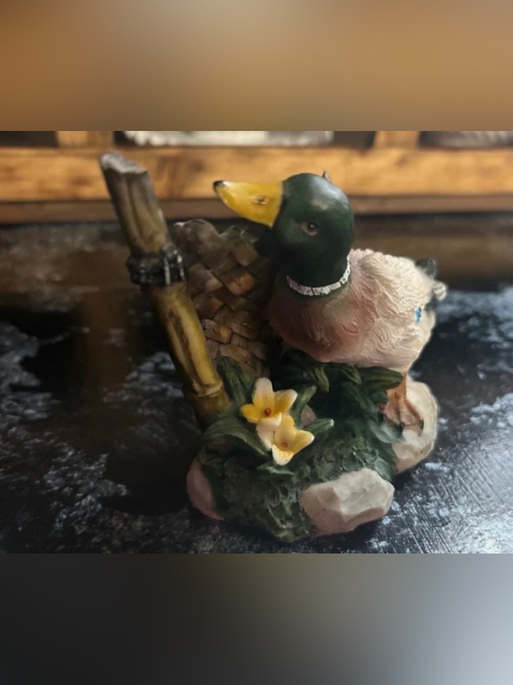 Vintage Mallard Duck Figurine in Green and Yellow